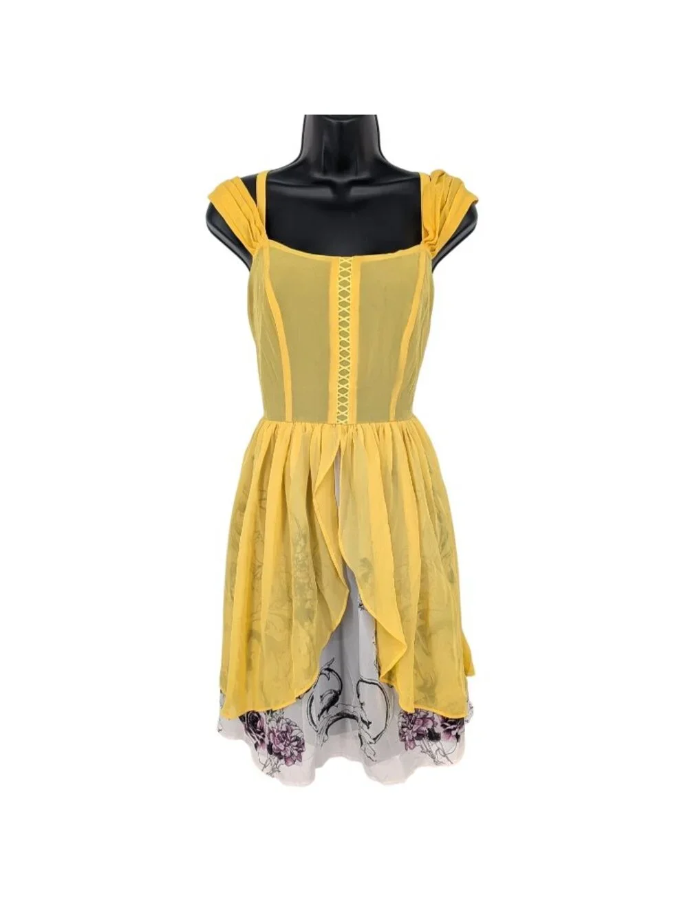 Corset Dress Chiffon Lace Up Floral Overlay Whimsical Fairy Cottagecore Medium